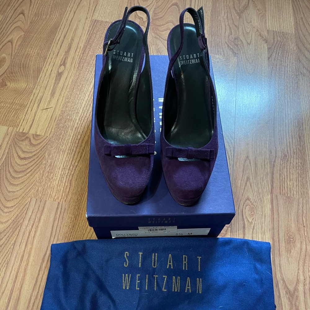 Plum Suede Stuart Weitzman Platform Slingback Hee… - image 1